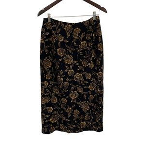 Vintage Chaus Wrap Style Floral Maxi Skirt Women’s size 10 Black & Gold